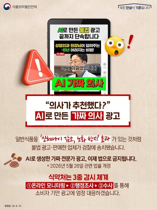식품의약품안전처, '의사가 추천했다?' AI로 만든 가짜 광고였습니다 기사 이미지