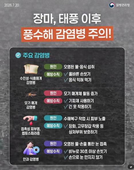 질병관리청, 태풍 이후 풍수해 감염병 주의! 기사 이미지