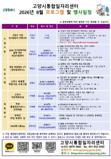 고양시통합일자리센터, 8월 맞춤형 취업지원 프로그램 운영
